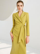 Olive Yellow Faux Wrap Shirt Dress - FashionByTeresa
